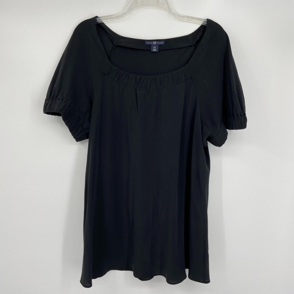 Gap, Silk square neck, bubble sleeve black top,‎ size XXL